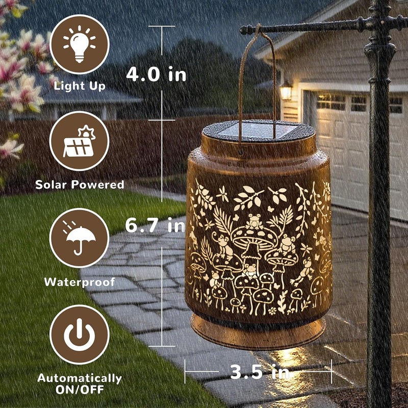 Miggley Mushroom & Frog Solar Lantern for Garden Outdoor Decor – Hanging Metal Light Decoration for Patio, Yard, Lawn, Pathway, Backyard – Birthday Gift for Mom, Women, Grandma - Image 5